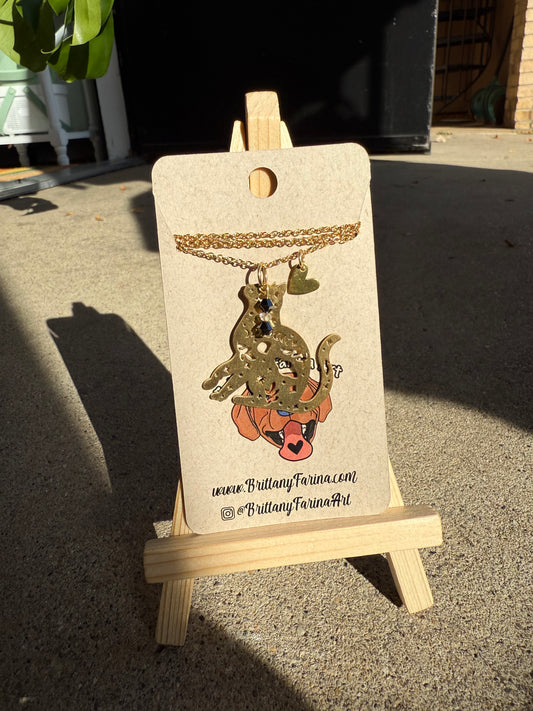 Brass Moon Phase Cat Charm || Necklace, Earrings, Bag Charm