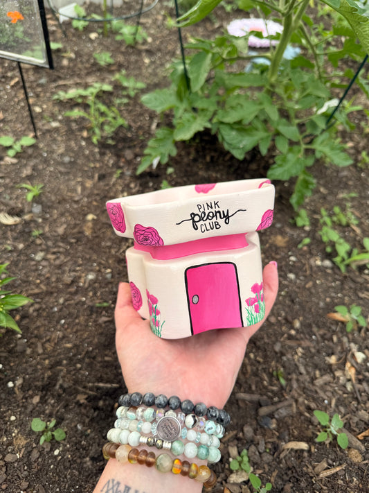 Pink Peony Garden Bee Bath