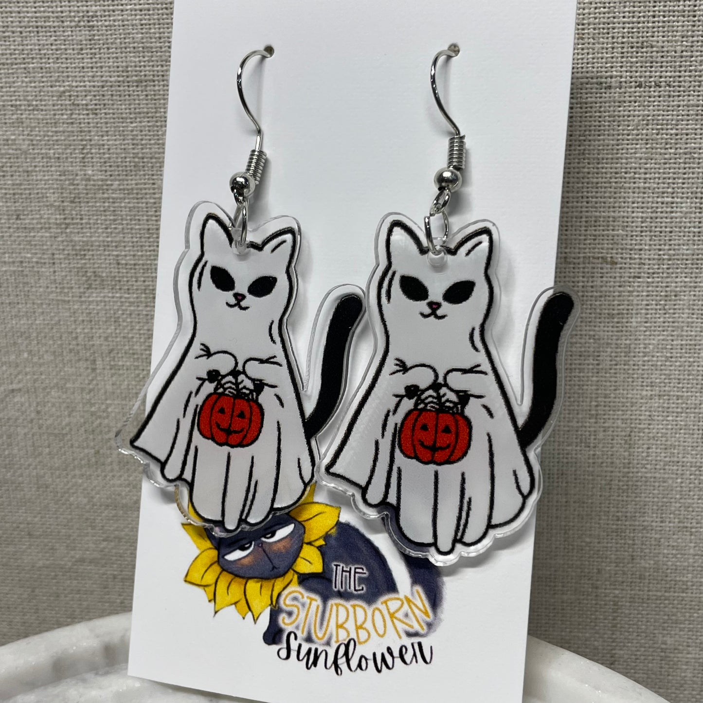 Trick or Treat Ghost Kitty Earrings