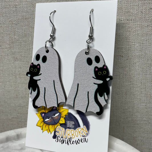 Ghost Holding Kitty Earrings