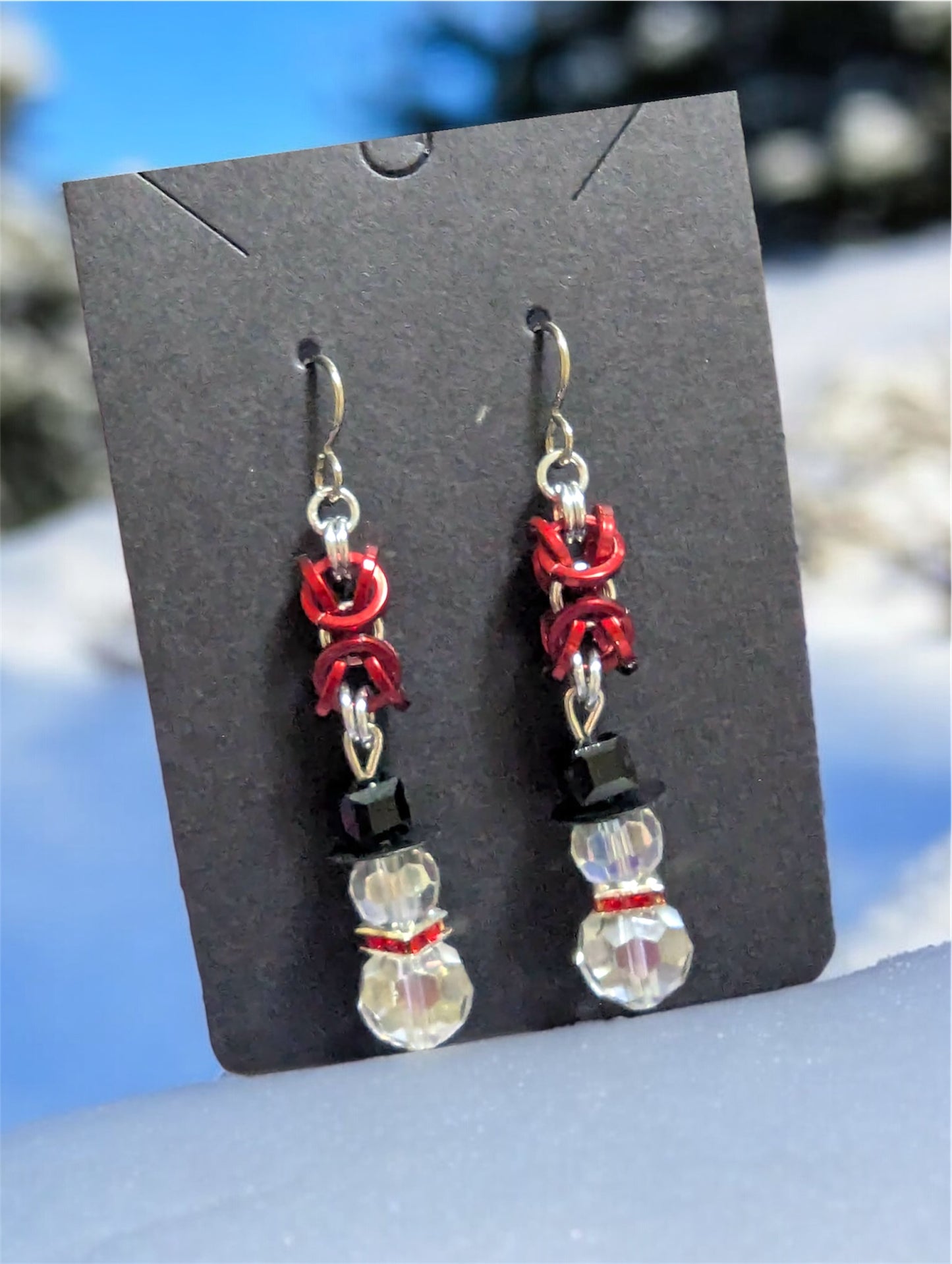 Snowman Crystal Gem || Chainmaille || Dangle Earring