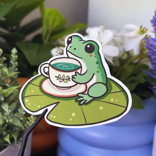 Frog Drinking Tea Sticker
