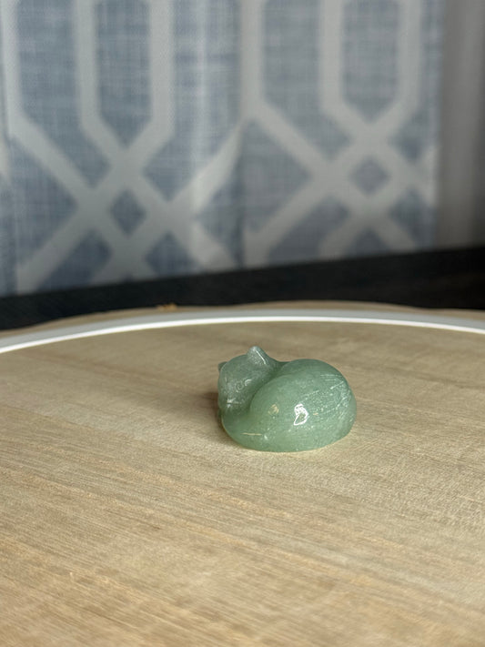 Green Aventurine Sleeping Kitty Carving