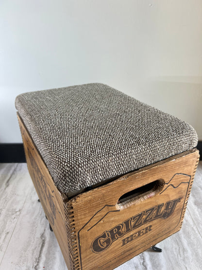 Antique Grizzly Beer Ottoman with Storage