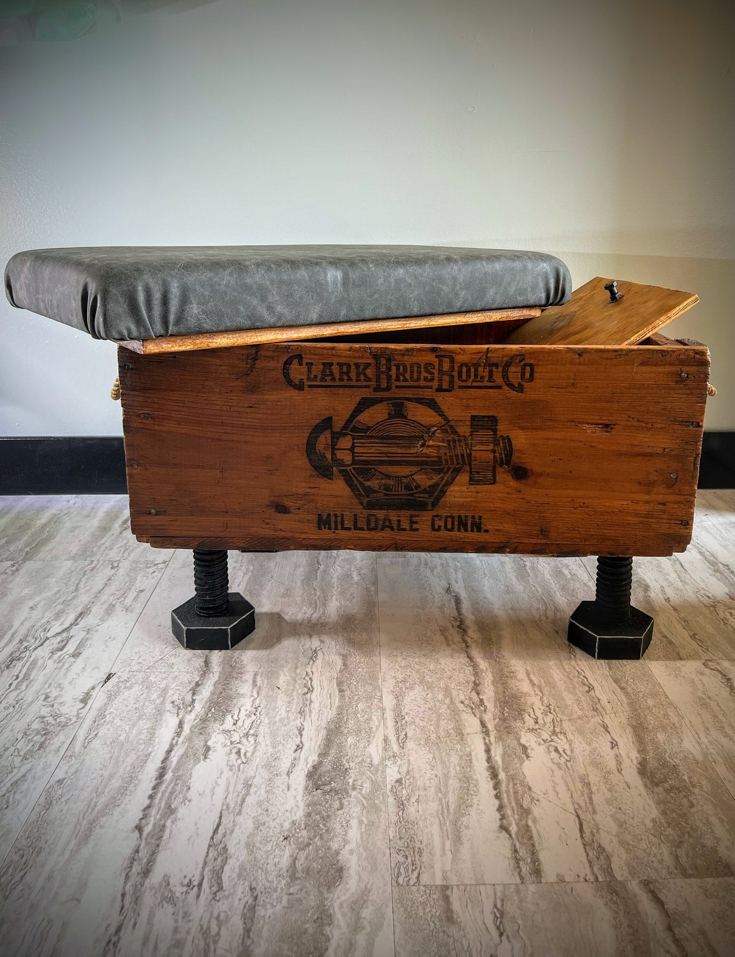 Antique Clark Bros Bolt Co Ottoman with Secret Storage