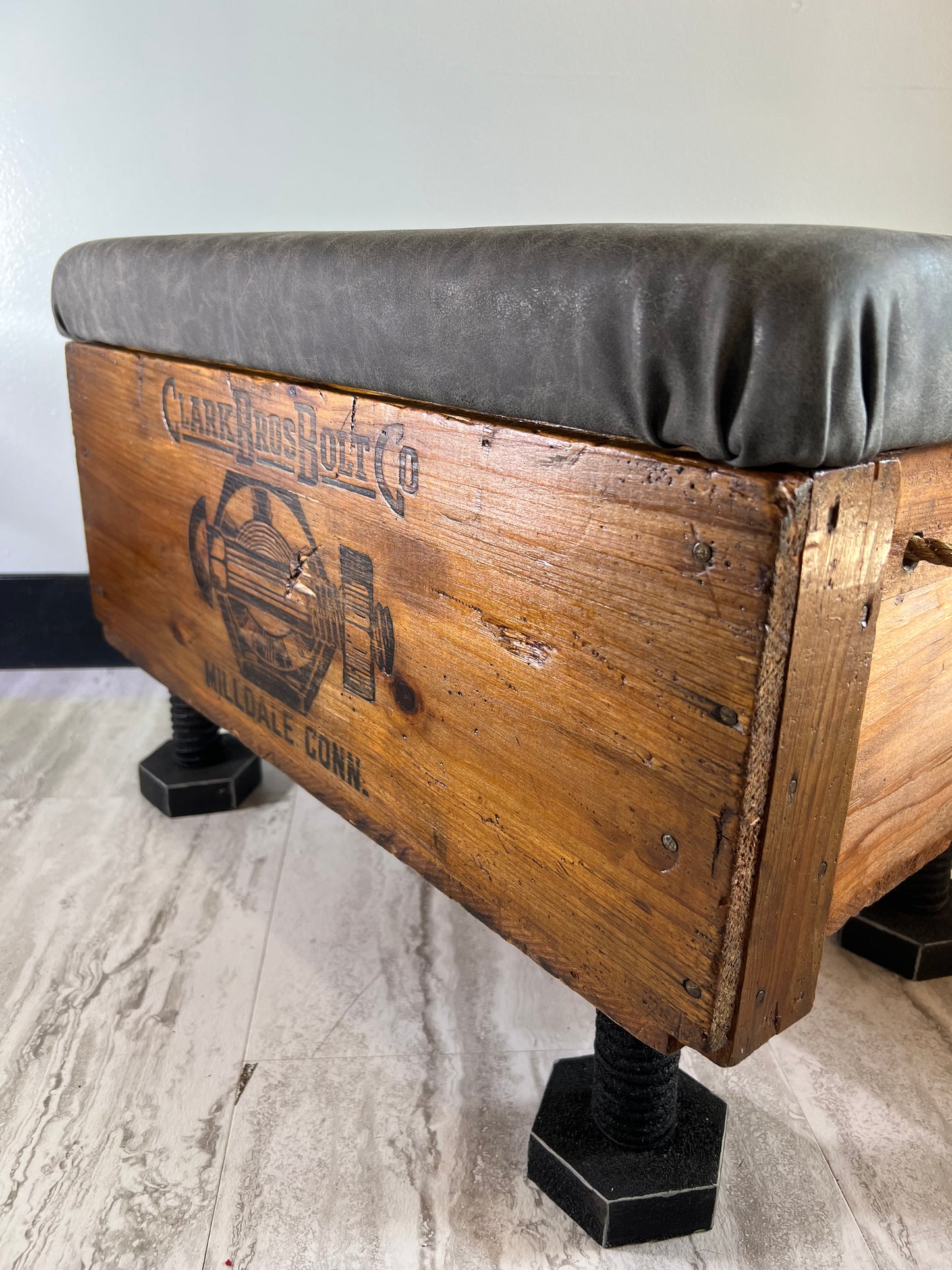 Antique Clark Bros Bolt Co Ottoman with Secret Storage