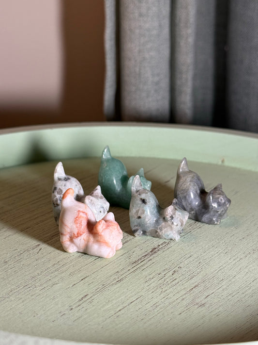 Pouncing Kitty Crystal Carvings