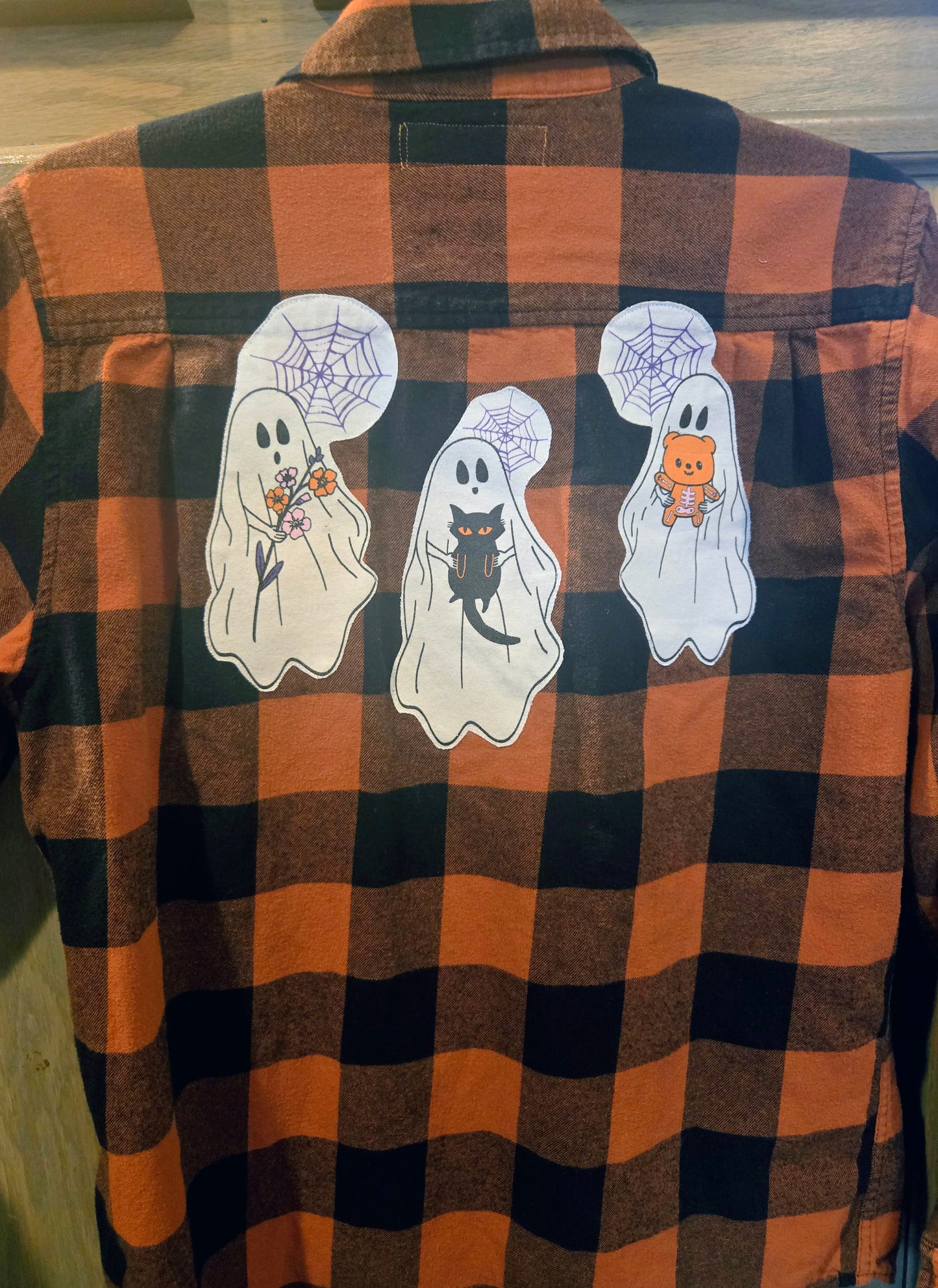 Spooky Season Upcycled Apparel | Flannel Crewneck