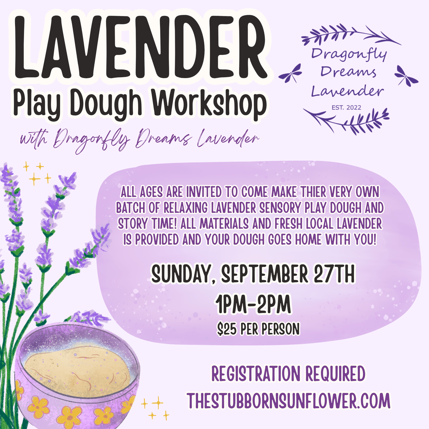 Lavender Play Dough Workshop | Sunday 9/27 | 1-2pm
