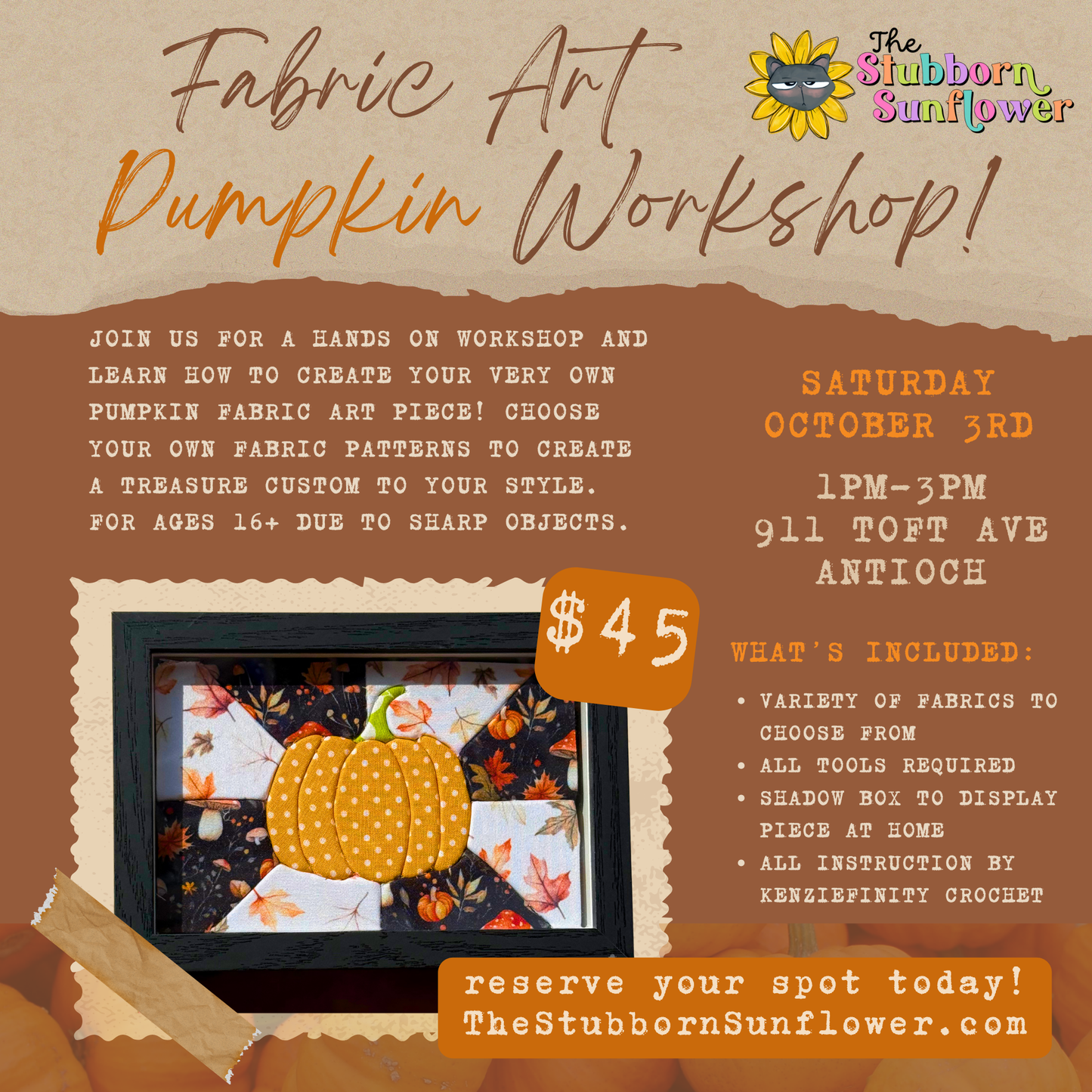 Fabric Art Pumpkin Workshop | Saturday  10/3 | 1-2pm