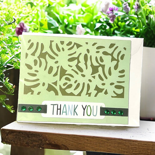 Handcrafted Monstera Thank You Blank Card