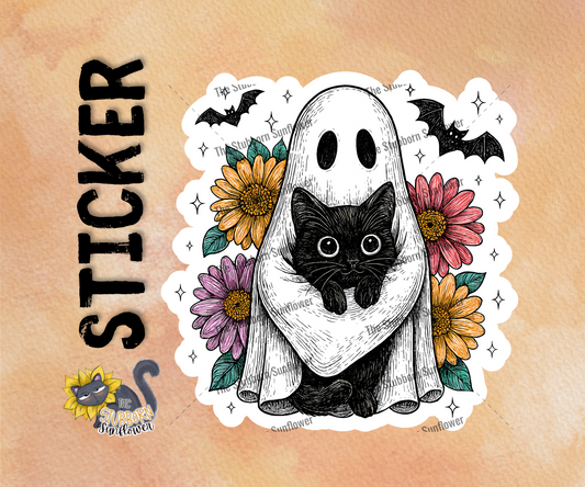 Sunflower Ghost Kitty Sticker