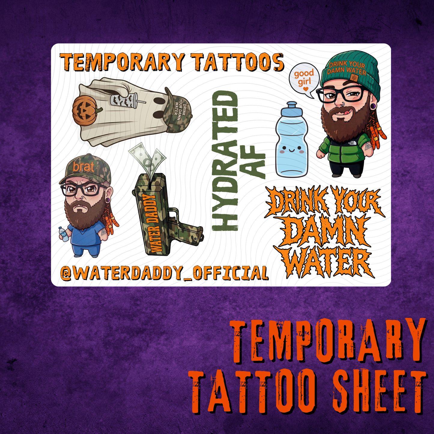 Water Daddy Temporary Tattoo Sheet