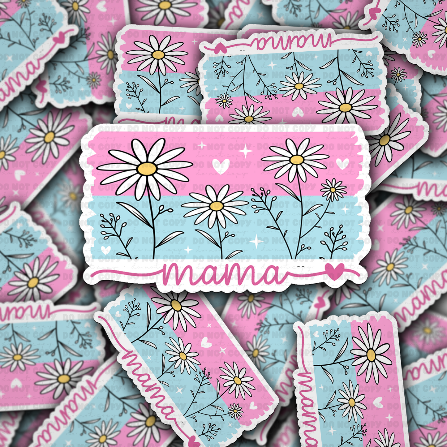 Mama Pink & Blue Floral Sticker