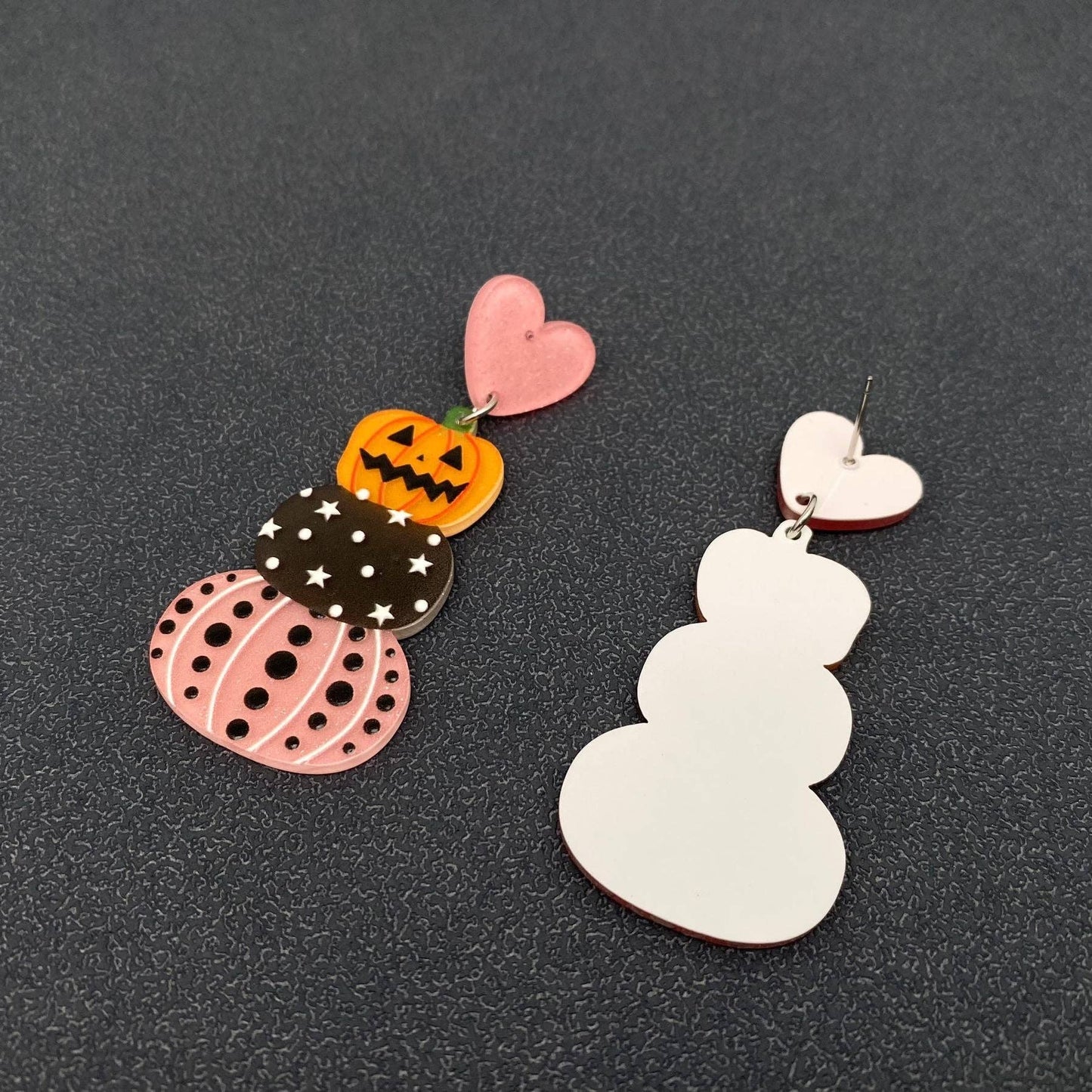 Halloween Acrylic Pumpkin Pink Heart Post Earrings