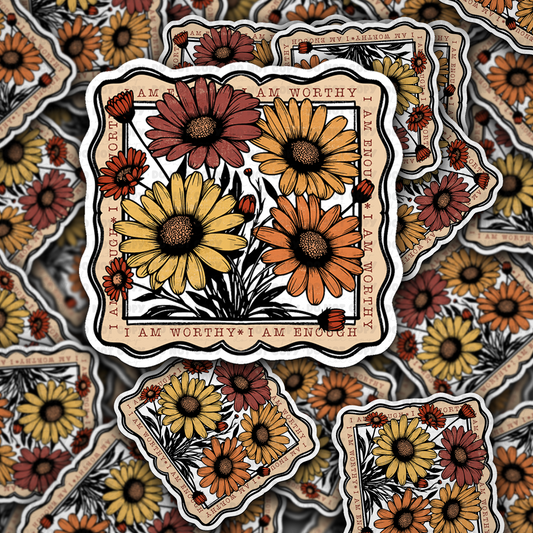 I Am Worthy Floral Sticker