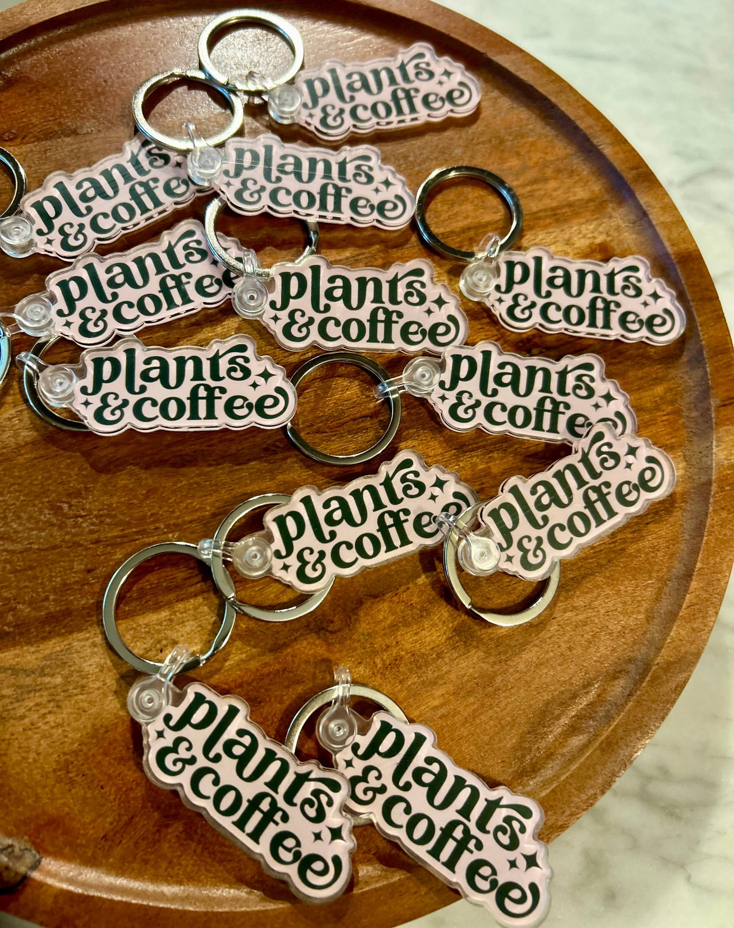 Plants & Coffee Keychain • Light Pink