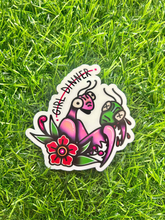 Girl Dinner, Funny Praying Mantis Vinyl Sticker