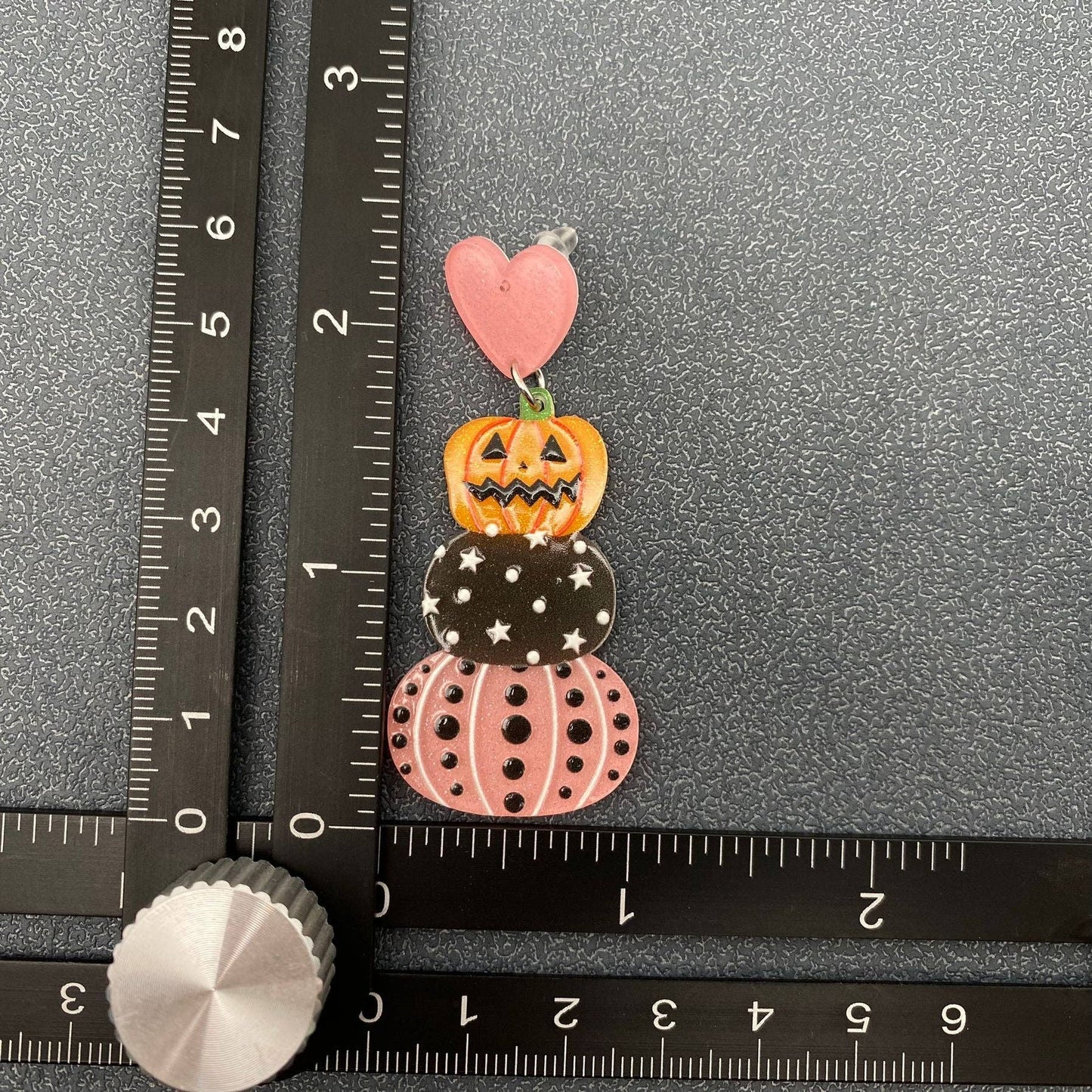 Halloween Acrylic Pumpkin Pink Heart Post Earrings