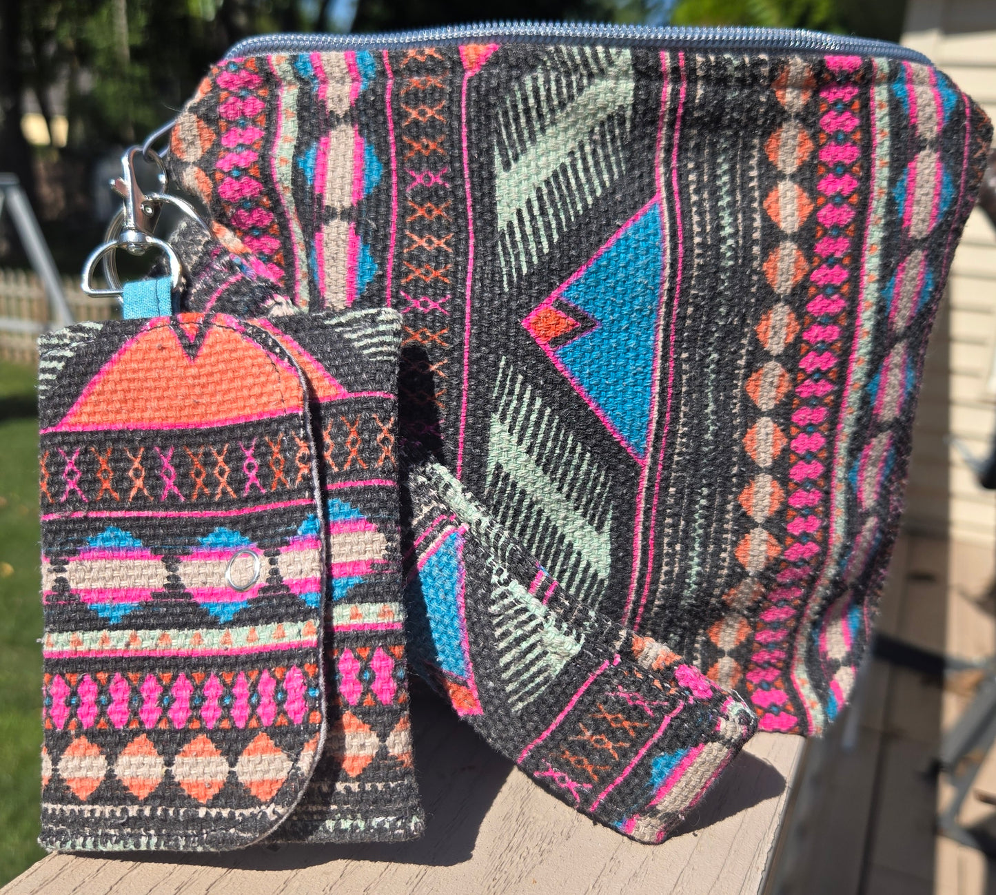 Three Piece Cosmetic Bag Set || Upcycled
