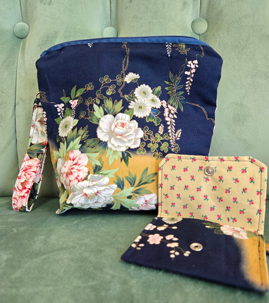 Three Piece Cosmetic Bag Set || Upcycled